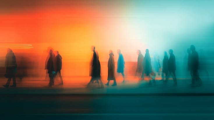 People moving through a city