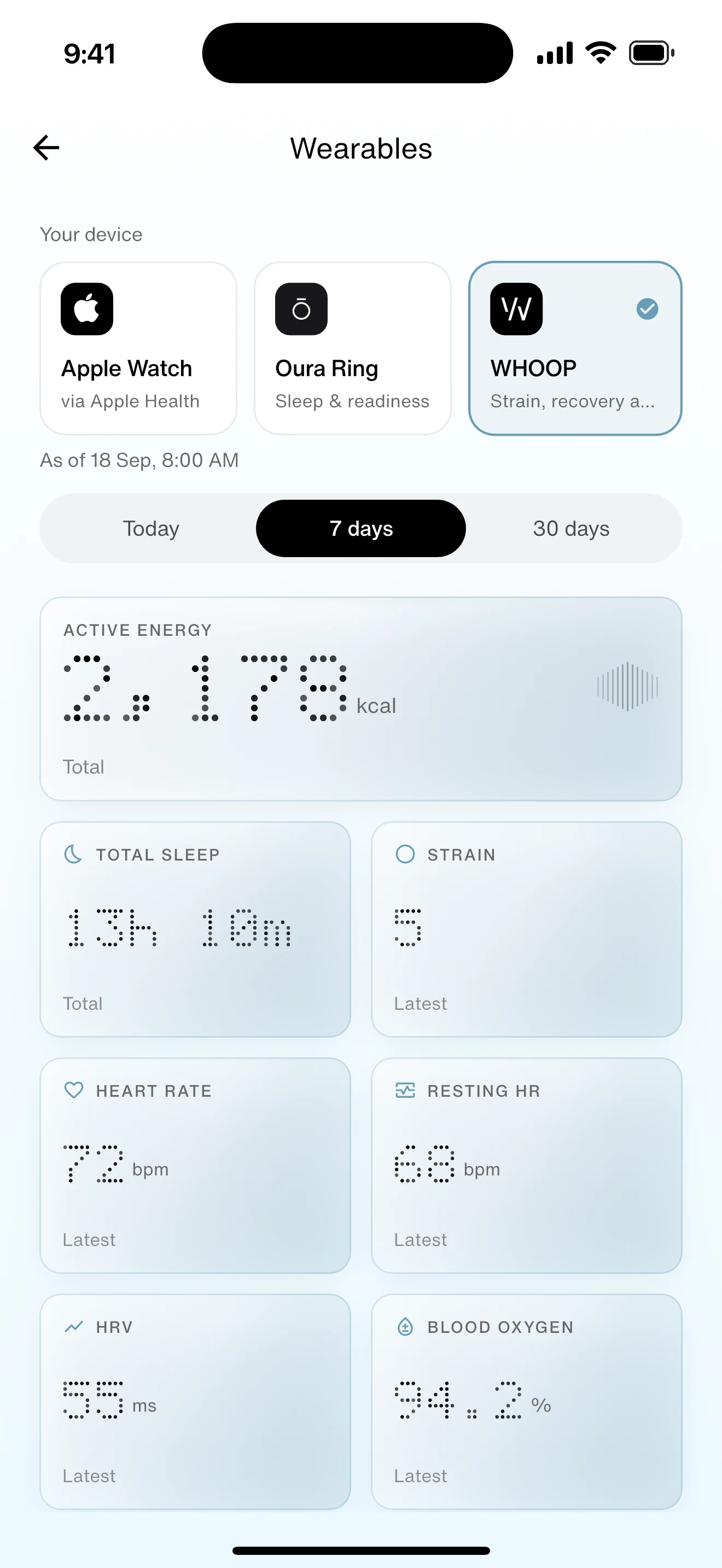 Apple Watch, Oura Ring and WHOOP connected to Elara